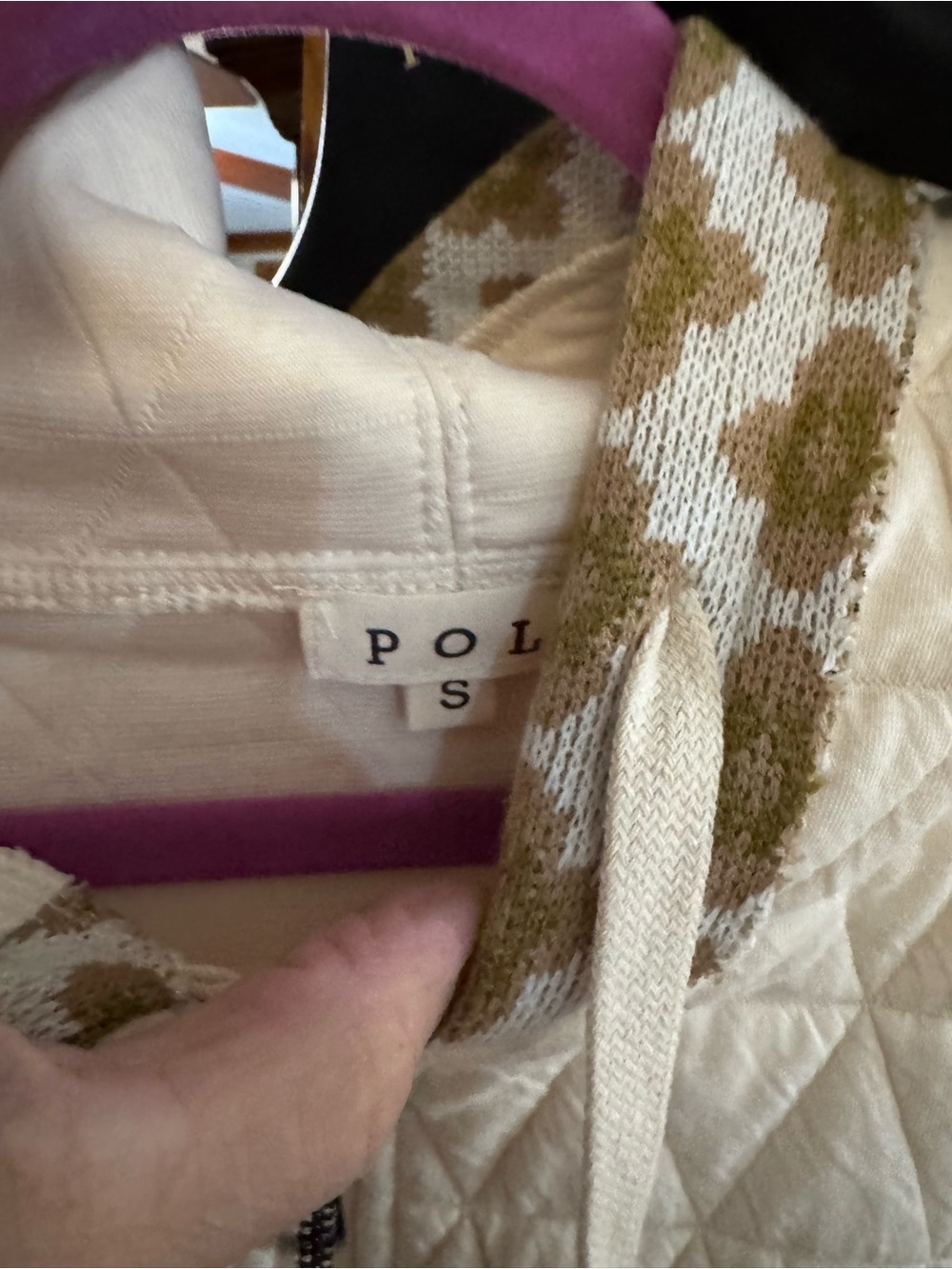 Pol Cream Zip Hoodie with Olive Pattern Details - Picture 4 of 6